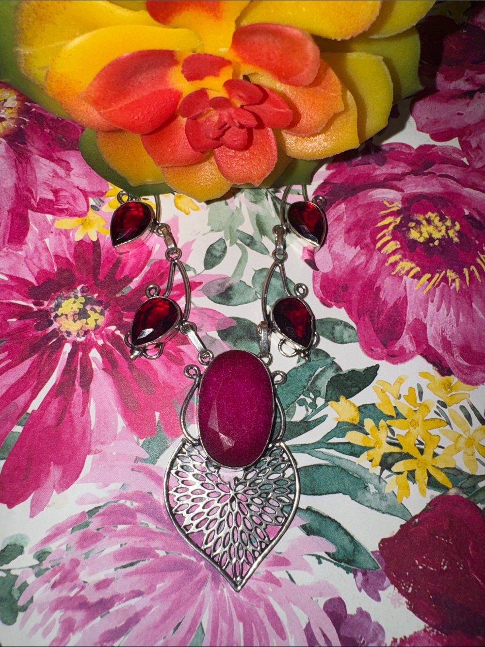 Ruby & Garnet Silver Necklace